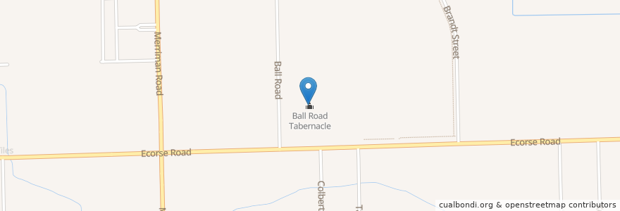 Mapa de ubicacion de Ball Road Tabernacle en 美利坚合众国/美利堅合眾國, 密歇根州, Wayne County, Romulus.