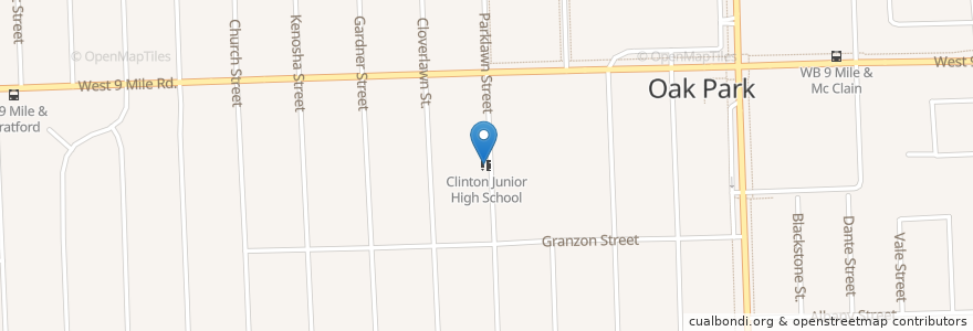 Mapa de ubicacion de Clinton Junior High School en アメリカ合衆国, ミシガン州, Oakland County, Oak Park.