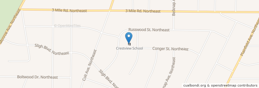 Mapa de ubicacion de Crestview School en États-Unis D'Amérique, Michigan, Kent County, Grand Rapids.