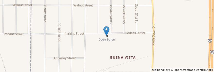 Mapa de ubicacion de Doerr School en アメリカ合衆国, ミシガン州, Saginaw County, Buena Vista Charter Township.
