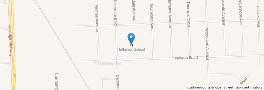Mapa de ubicacion de Jefferson School en 美利坚合众国/美利堅合眾國, 密歇根州, Oakland County, Royal Oak.