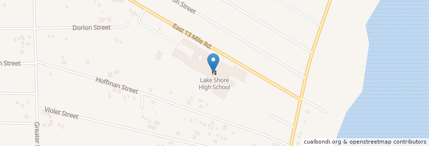 Mapa de ubicacion de Lake Shore High School en الولايات المتّحدة الأمريكيّة, ميشيغان, Macomb County, Saint Clair Shores.