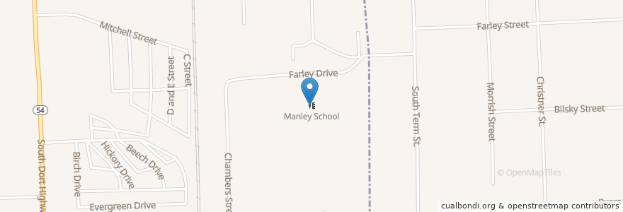 Mapa de ubicacion de Manley School en アメリカ合衆国, ミシガン州, Genesee County, Flint.