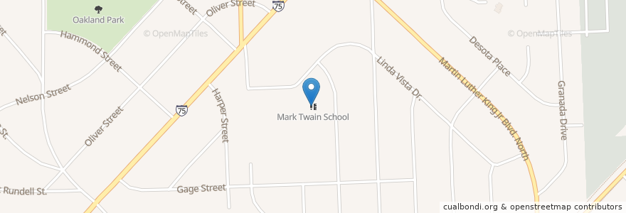 Mapa de ubicacion de Mark Twain School en Vereinigte Staaten Von Amerika, Michigan, Oakland County, Pontiac.