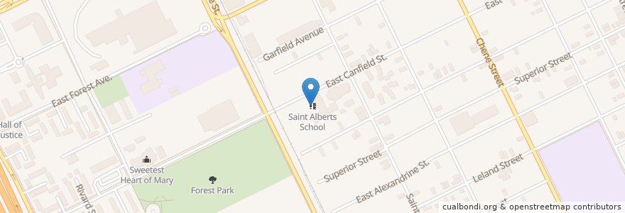 Mapa de ubicacion de Saint Alberts School en États-Unis D'Amérique, Michigan, Wayne County, Detroit.