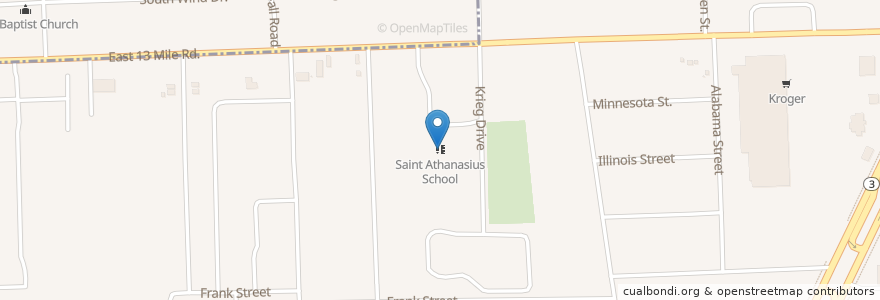 Mapa de ubicacion de Saint Athanasius School en الولايات المتّحدة الأمريكيّة, ميشيغان, Macomb County, Roseville.