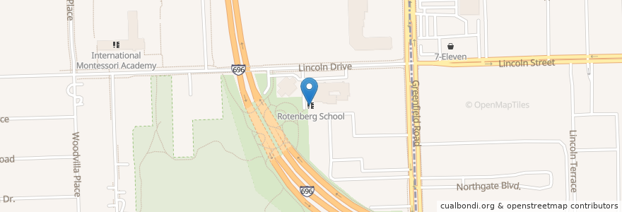 Mapa de ubicacion de Rotenberg School en Estados Unidos De América, Míchigan, Oakland County, Southfield.