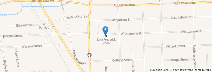 Mapa de ubicacion de Saint Frederick School en Vereinigte Staaten Von Amerika, Michigan, Oakland County, Pontiac.