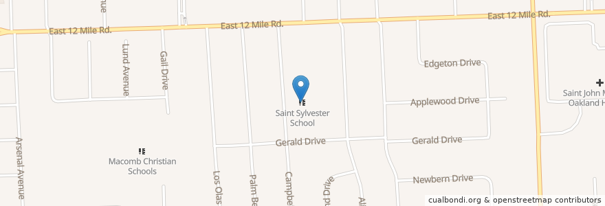 Mapa de ubicacion de Saint Sylvester School en United States, Michigan, Macomb County, Warren.