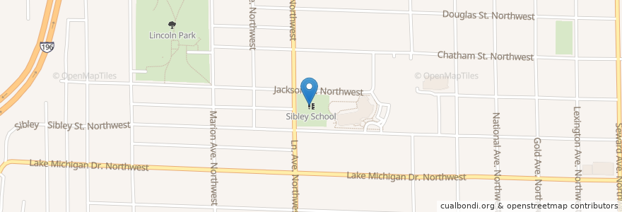 Mapa de ubicacion de Sibley School en ایالات متحده آمریکا, میشیگان, Kent County, Grand Rapids.