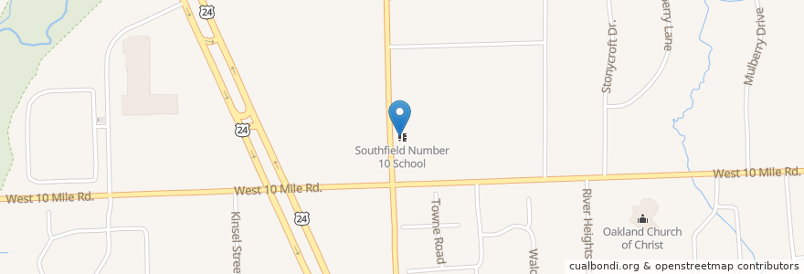 Mapa de ubicacion de Southfield Number 10 School en 미국, 미시간, Oakland County, Southfield.