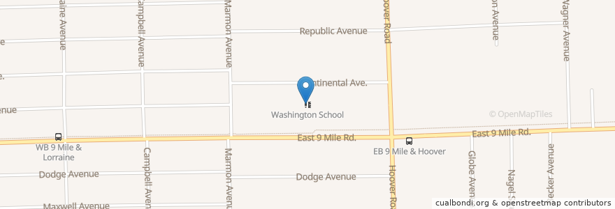 Mapa de ubicacion de Washington School en الولايات المتّحدة الأمريكيّة, ميشيغان, Macomb County, Warren.