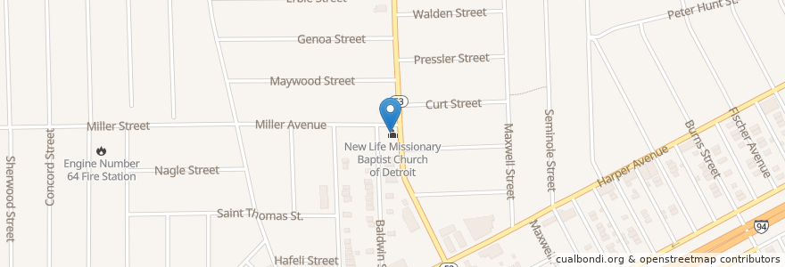 Mapa de ubicacion de New Life Missionary Baptist Church of Detroit en 미국, 미시간, Wayne County, Detroit.