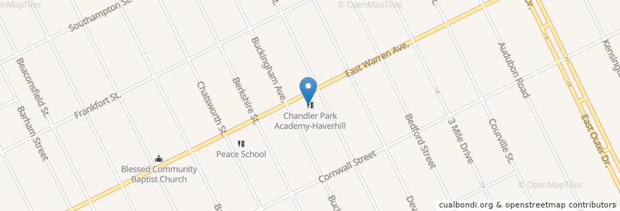 Mapa de ubicacion de Chandler Park Academy-Haverhill en Estados Unidos De América, Míchigan, Wayne County, Detroit.