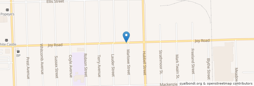 Mapa de ubicacion de United Gospel Temple Missionary Baptist Church en 미국, 미시간, Wayne County, Detroit.