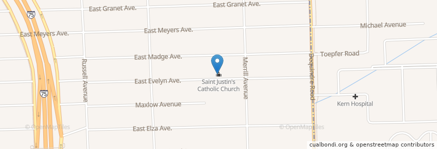 Mapa de ubicacion de Saint Justin's Catholic Church en États-Unis D'Amérique, Michigan, Oakland County, Hazel Park.