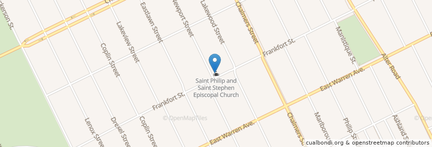 Mapa de ubicacion de Saint Philip and Saint Stephen Episcopal Church en Estados Unidos Da América, Michigan, Wayne County, Detroit.