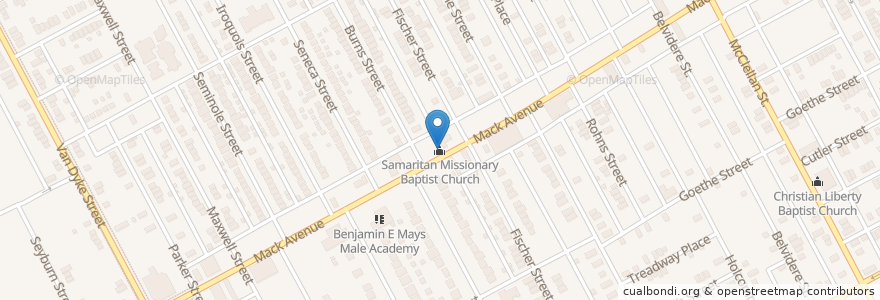 Mapa de ubicacion de Samaritan Missionary Baptist Church en ایالات متحده آمریکا, میشیگان, Wayne County, Detroit.