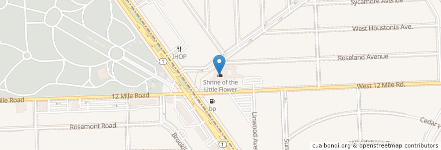 Mapa de ubicacion de Shrine of the Little Flower en Estados Unidos Da América, Michigan, Oakland County, Royal Oak.