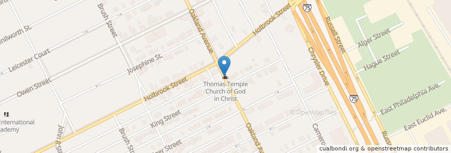 Mapa de ubicacion de Thomas Temple Church of God in Christ en الولايات المتّحدة الأمريكيّة, ميشيغان, مقاطعة وين, ديترويت.