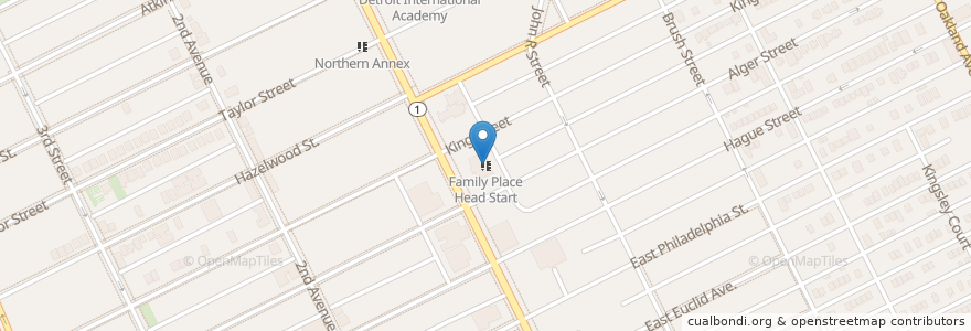 Mapa de ubicacion de Family Place Head Start en États-Unis D'Amérique, Michigan, Wayne County, Detroit.