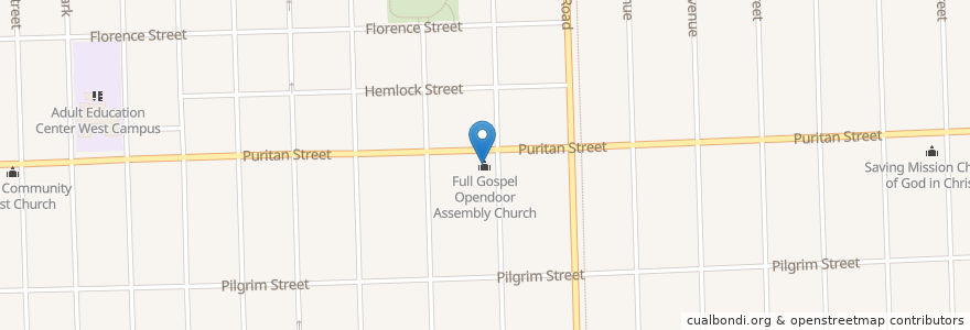 Mapa de ubicacion de Full Gospel Opendoor Assembly Church en États-Unis D'Amérique, Michigan, Wayne County, Detroit.