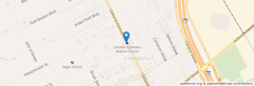 Mapa de ubicacion de Greater Ephesian Baptist Church en Vereinigte Staaten Von Amerika, Michigan, Wayne County, Detroit.