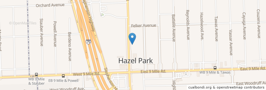 Mapa de ubicacion de Hazel Park Post Office en الولايات المتّحدة الأمريكيّة, ميشيغان, Oakland County, Hazel Park.