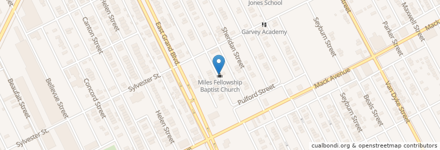 Mapa de ubicacion de Miles Fellowship Baptist Church en 美利坚合众国/美利堅合眾國, 密歇根州, Detroit.