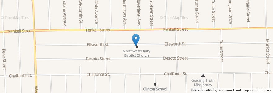 Mapa de ubicacion de Northwest Unity Baptist Church en 美利坚合众国/美利堅合眾國, 密歇根州, Wayne County, Detroit.
