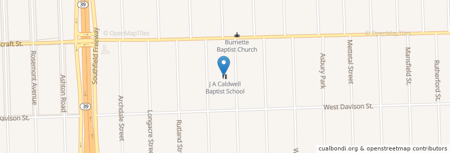Mapa de ubicacion de J A Caldwell Baptist School en ایالات متحده آمریکا, میشیگان, Wayne County, Detroit.
