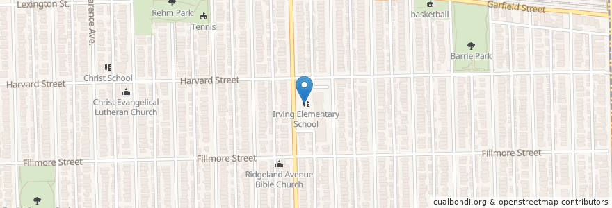 Mapa de ubicacion de Irving Elementary School en Amerika Syarikat, Illinois, Oak Park.