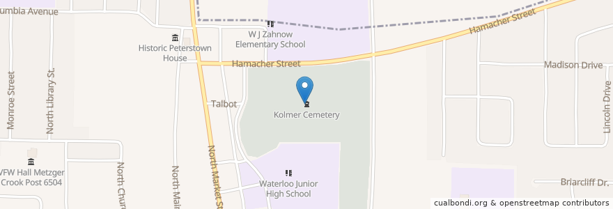 Mapa de ubicacion de Kolmer Cemetery en Amerika Birleşik Devletleri, Illinois, Monroe County, Waterloo.