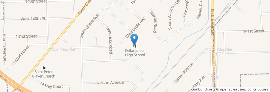 Mapa de ubicacion de Kellar Junior High School en United States, Illinois, Robbins.