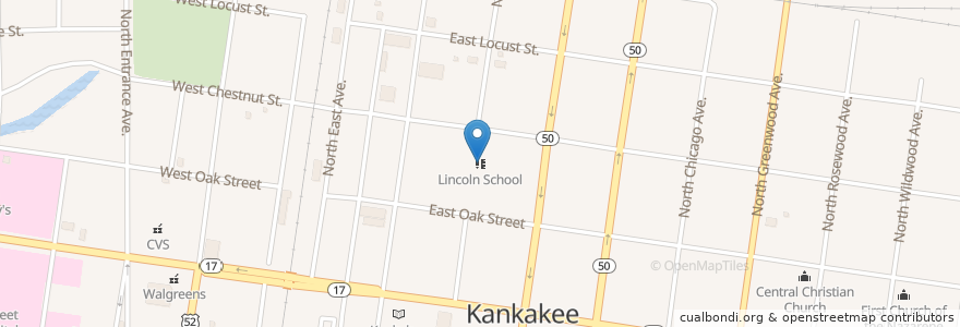 Mapa de ubicacion de Lincoln School en United States, Illinois, Kankakee County, Kankakee.