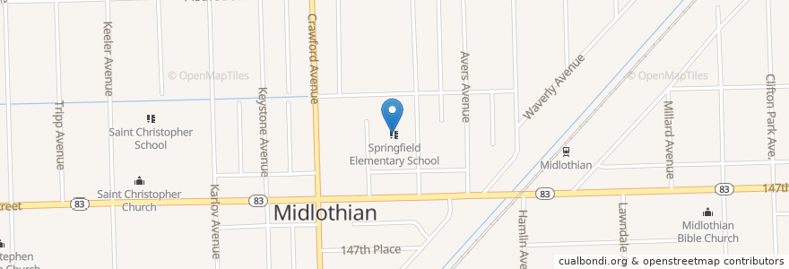 Mapa de ubicacion de Springfield Elementary School en Stati Uniti D'America, Illinois, Midlothian.