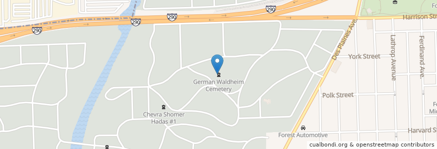 Mapa de ubicacion de German Waldheim Cemetery en United States, Illinois, Forest Park.