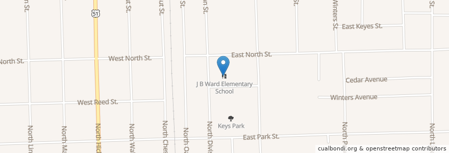 Mapa de ubicacion de J B Ward Elementary School en États-Unis D'Amérique, Illinois, Perry County, Du Quoin.