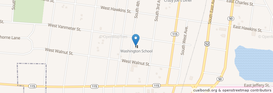 Mapa de ubicacion de Washington School en Соединённые Штаты Америки, Иллинойс, Kankakee County, Kankakee.