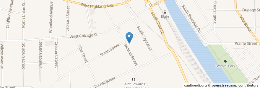 Mapa de ubicacion de Grace United Methodist Church en Amerika Birleşik Devletleri, Illinois, Elgin, Kane County.