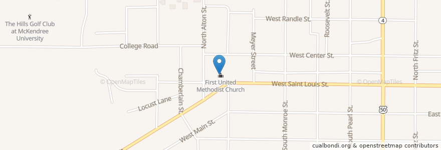 Mapa de ubicacion de First United Methodist Church en الولايات المتّحدة الأمريكيّة, إلينوي, Lebanon.