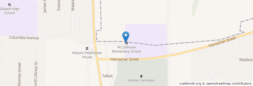 Mapa de ubicacion de W J Zahnow Elementary School en Estados Unidos Da América, Illinois, Monroe County, Waterloo.