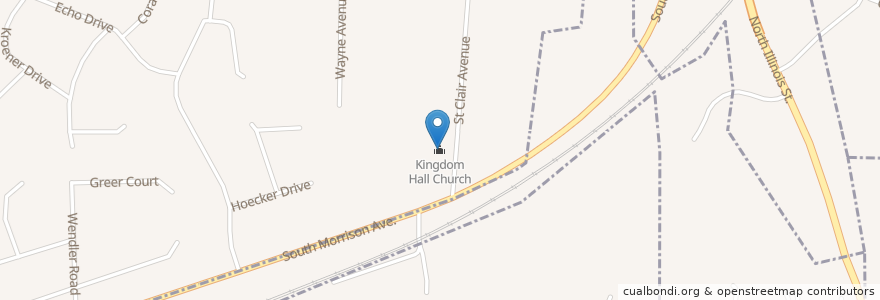 Mapa de ubicacion de Kingdom Hall Church en Verenigde Staten, Illinois, Collinsville.