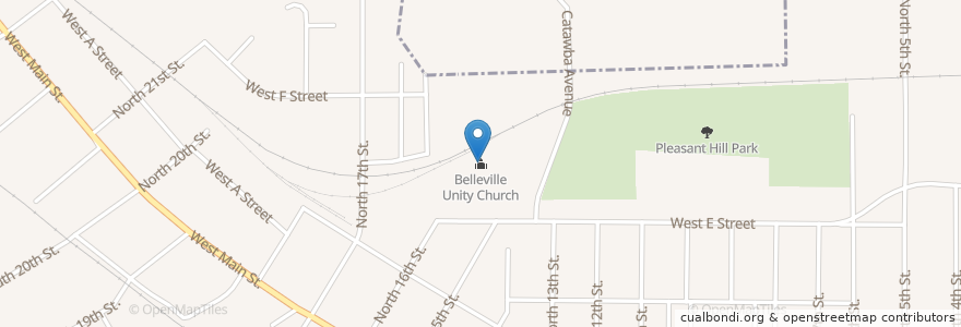 Mapa de ubicacion de Belleville Unity Church en Estados Unidos De América, Illinois, Belleville.