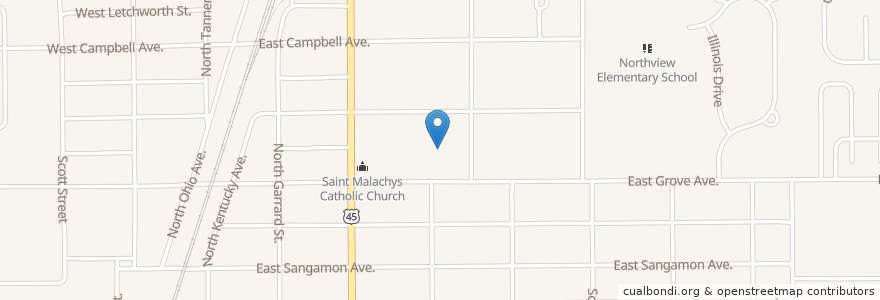 Mapa de ubicacion de Saint Malachy School en Соединённые Штаты Америки, Иллинойс, Champaign County, Rantoul.