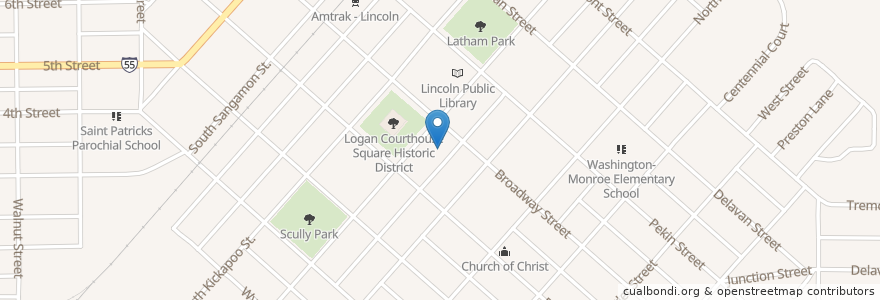 Mapa de ubicacion de Lincoln Post Office en Amerika Birleşik Devletleri, Illinois, Logan County, Lincoln.