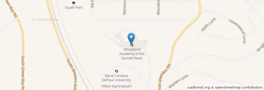 Mapa de ubicacion de Woodland Academy of the Sacred Heart en United States, Illinois, Lake Forest.