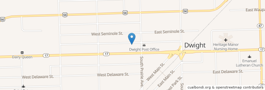 Mapa de ubicacion de Saint Patricks Roman Catholic Church en الولايات المتّحدة الأمريكيّة, إلينوي, Livingston County, Dwight.