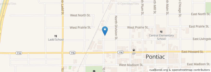 Mapa de ubicacion de Central Christian Church en Stati Uniti D'America, Illinois, Livingston County, Pontiac.