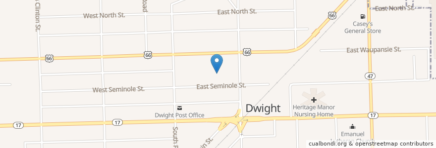 Mapa de ubicacion de Pioneer Gothic Church en الولايات المتّحدة الأمريكيّة, إلينوي, Livingston County, Dwight.